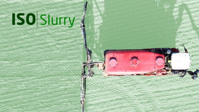 ISO-Slurry: aerial view of a slurry tanker applying across a field